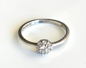 anello in argento 925 con marchio di garanzia gioielli francesi vintage in pasta di fidanzamento bigiotteria finto diamante a grappolo misura per adulti U 59 UK R NO 19 anni '60
