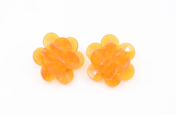 orange floral earrings clip ons stamped W Germany… - image 6