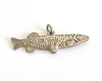 pendant fish jewellery English vintage silver textured hallmark anchor lion Birmingham stamp maker mark no chain 6g unusual no chain