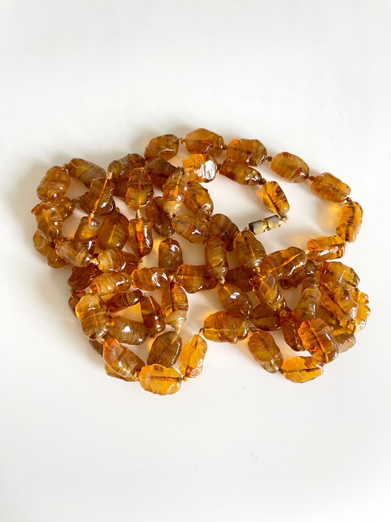 glass orange bead swirly opaque white necklace Fr… - image 1