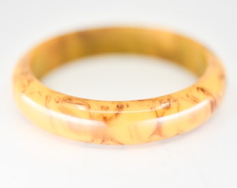 bakelite bangle French  vintage early plastic midcentury modern jewellery two tone yellow brown marbled 27g tested collectible rare 1960s