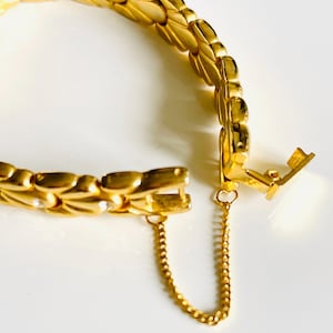 link chain bracelet French vintage polished gold tone jewelry speciality articulated diamanté safety chain mid century modern gift under 50