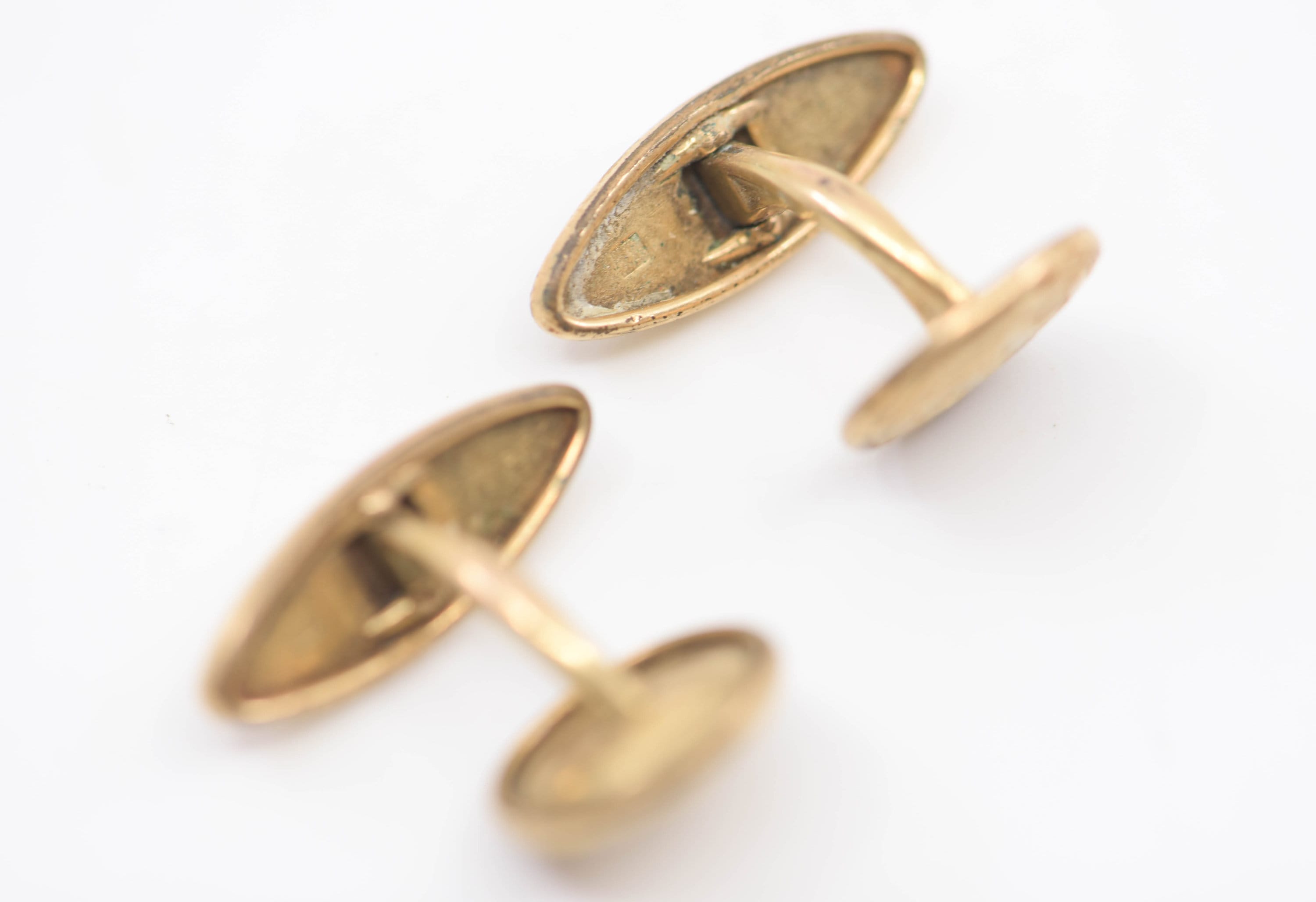 Anciens Boutons De Manchettes En Laiton - Centre Bleu - Occasion Très Bon état - Vintage