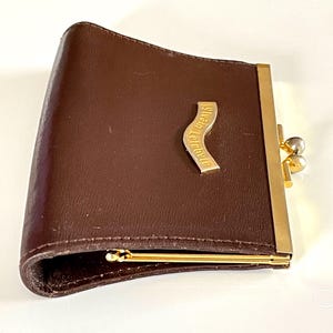 monedero de dinero francés vintage Sylvain Lefebvre gran bolsa de monedas marrón oscuro cuero tono dorado marco un compartimento principal accesorio porte monnaie