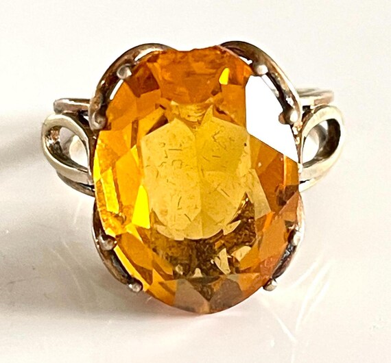 statement ring large orange oval faceted cabochon… - image 7