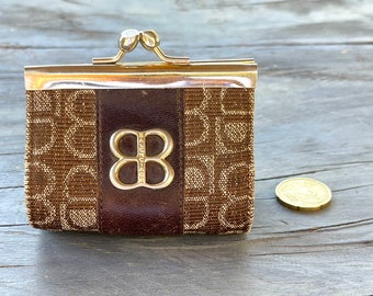 coin purse BALLENCIAGA designer vintage BB logo fabric small money pouch gold metal frame signed inside made in Italy rare 1980s accessory