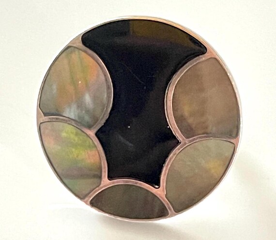 statement ring pearl inlay iridescent large round… - image 3