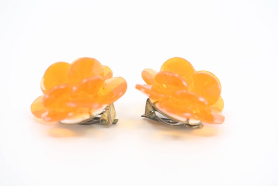orange floral earrings clip ons stamped W Germany… - image 8