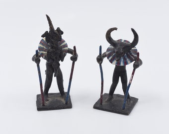 african figure vintage folk tribal art metal pendant figurines one pair mythical creature antique art sculpture unusual handmade collectible
