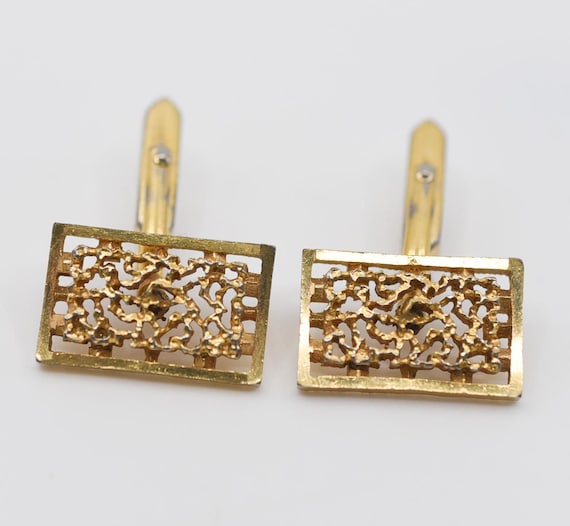 Paire De Boutons De Manchette Vintage Plaqué Or – Style Brutaliste