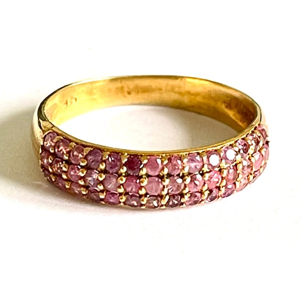 pretty pink gold ring French vintage gold plated 925 hallmark silver band rhinestones statement jewellery adult size No 20 U 60 UK S US 9 3g