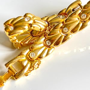 link chain bracelet French vintage polished gold tone jewelry speciality articulated diamanté safety chain mid century modern gift under 50
