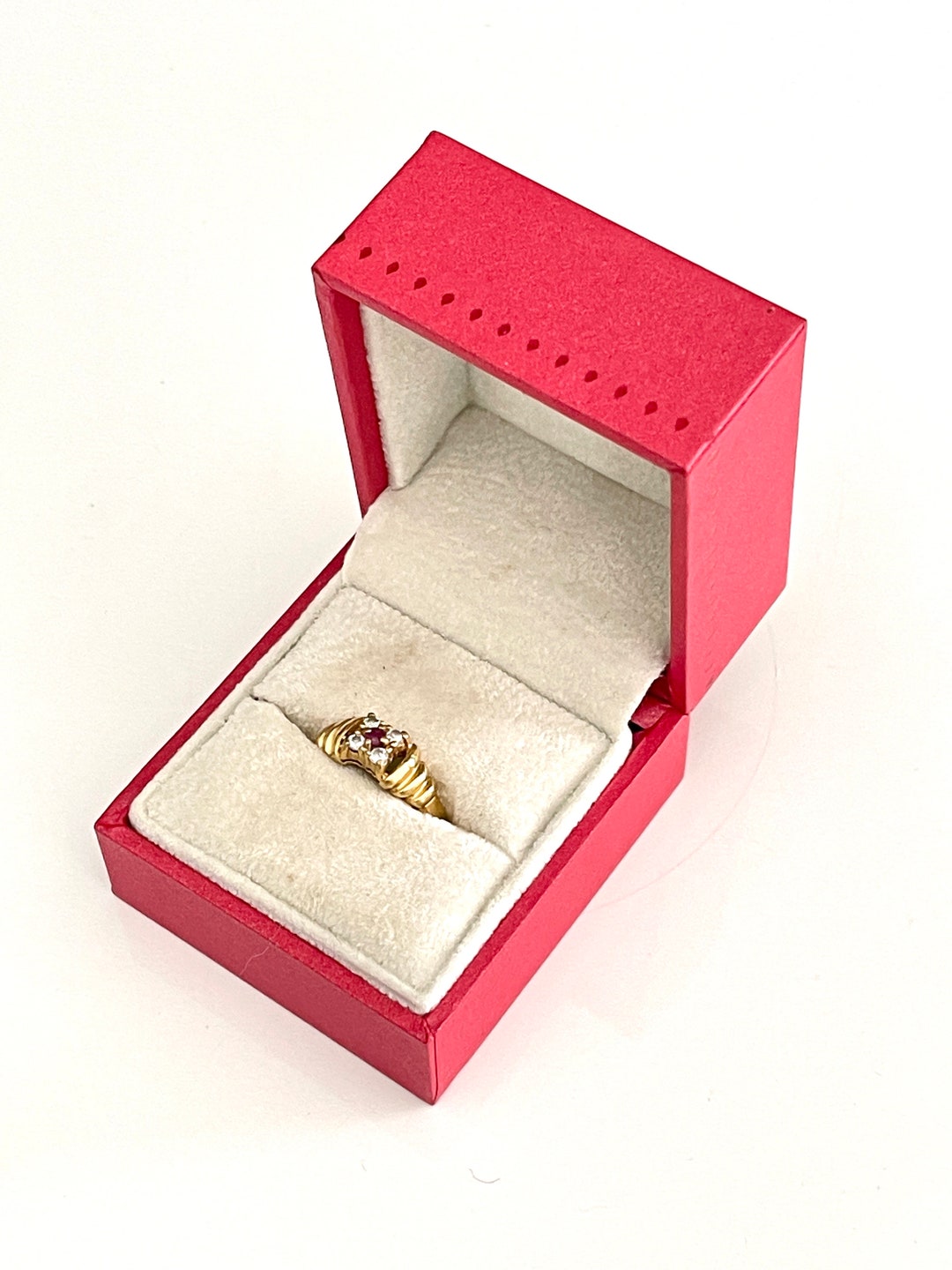 Bague plaquee or francais vintage MATY faux rubis strass fiancailles declaration speciale bijoux boite d origine cadeau petite taille adulte U50 annees 1980 Etsy France