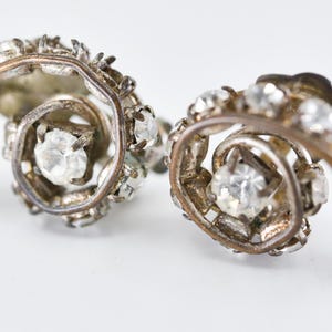 50s diamanté earrings clip BRILLIANTOR french vintage haute qualité metal inalterable spiral silver tone collectible jewellery gift for her