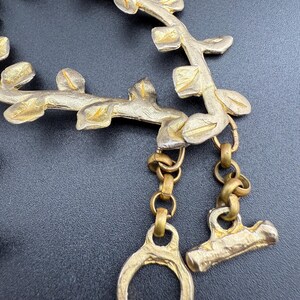 nature inspired choker necklace French vintage costume fashion jewellery gold tone metal link branch leaf collier signed LOOLA PARIS 1980s