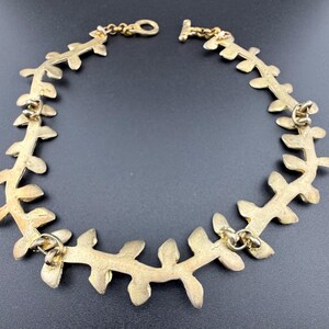 nature inspired choker necklace French vintage costume fashion jewellery gold tone metal link branch leaf collier signed LOOLA PARIS 1980s