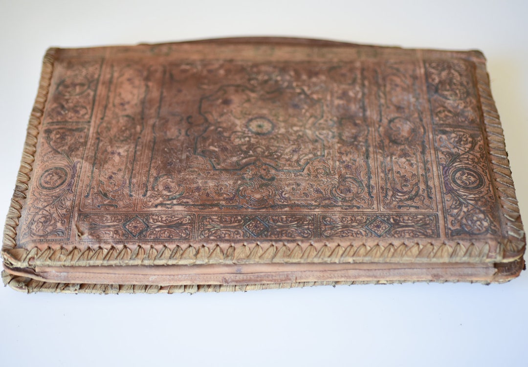 Vintage Leather Clutch Egyptian Revival Top Handle Handbag Etsy