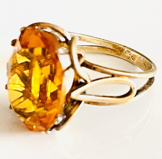 statement ring large orange oval faceted cabochon… - image 1