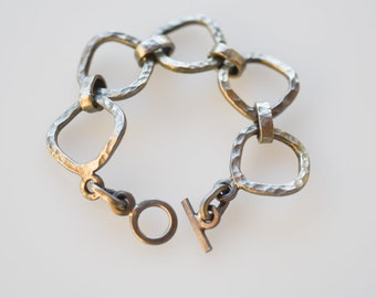 vintage pewter bracelet Danish Lysgards hammered brutalist modernist link jewellery maker mark midcentury collectible