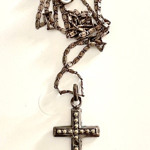 vecchio argento francese vintage piccolo ciondolo croce di LOURDES strass argento specialità catena marchio produttore collana di fede religiosa gioielli antichi 3g immagine 3