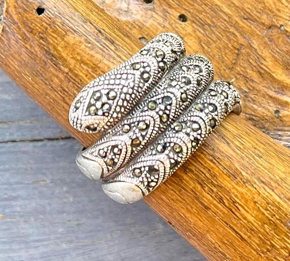 snake ring chunky hallmarked silver marcasite vin… - image 6