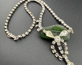 diamanté necklace French sparkly glam jewellery for the bride cocktail eveningwear clear yellow tones iridescent faux diamond 1950s vintage
