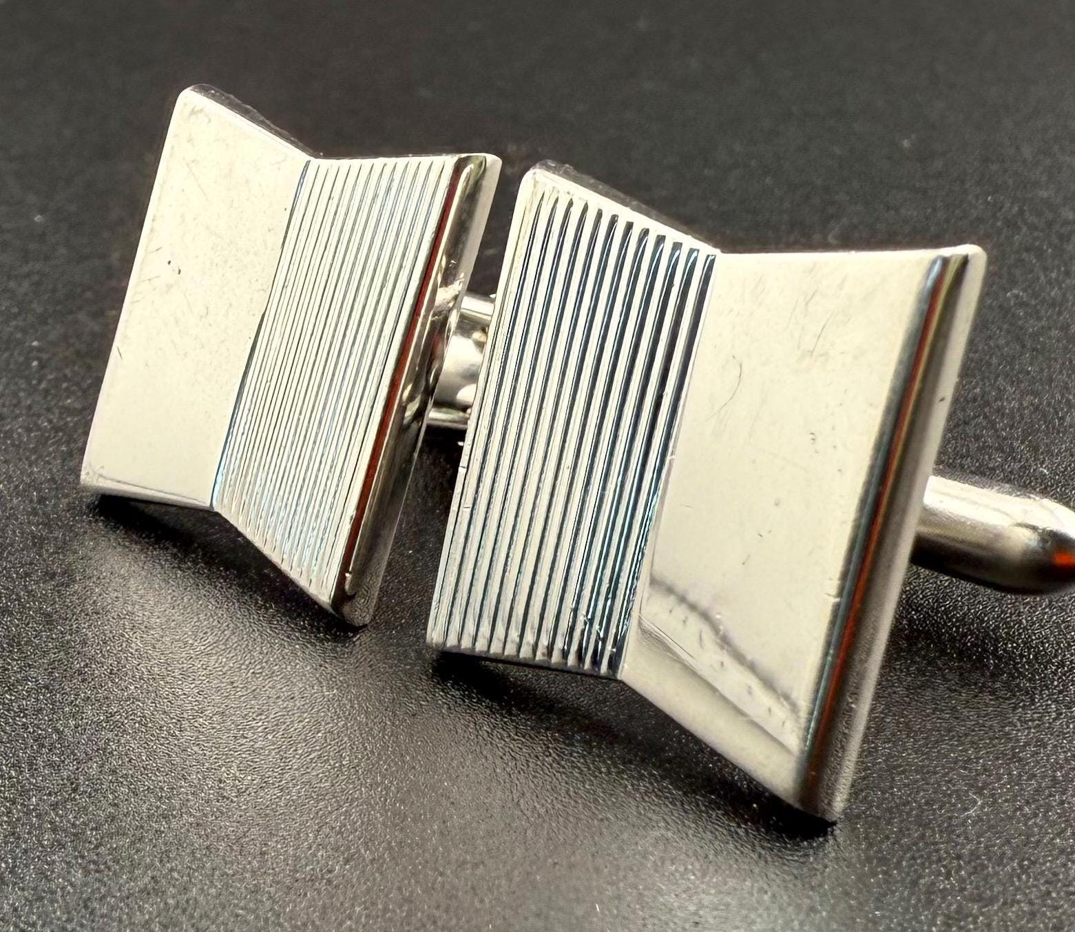 Boutons De Manchette Vintage Années 60 - Ton Or Et Bleu étincelant, Bijou Rétro Pour Chemise