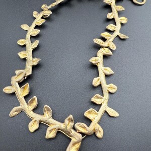 nature inspired choker necklace French vintage costume fashion jewellery gold tone metal link branch leaf collier signed LOOLA PARIS 1980s