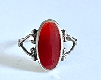 ring silver band vintage gemstone carnelian cabochon French art nouveau rare jewellery large adult size no22 u62 us10 ukU made in France 20s