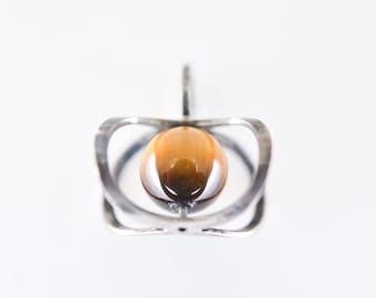 pendant 70s scandi modernist silver tiger eye Elis Kauppi style for Kupittaan Kulta 925S hallmark geometric stamped Finland collectible rare