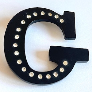 G Alphabet Brosche Französisch Vintage mod Kleid Pin groß schwarz Retro Strass dekorativ Statement Schmuck Retro Midcentury Modern Fashion 1960er Jahre