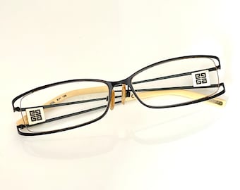 occhiali vintage Givenchy nero crema occhiali da lettura di design francese modello rettangolare stampato GV240 COL 530 135 accessorio retrò anni '80 raro