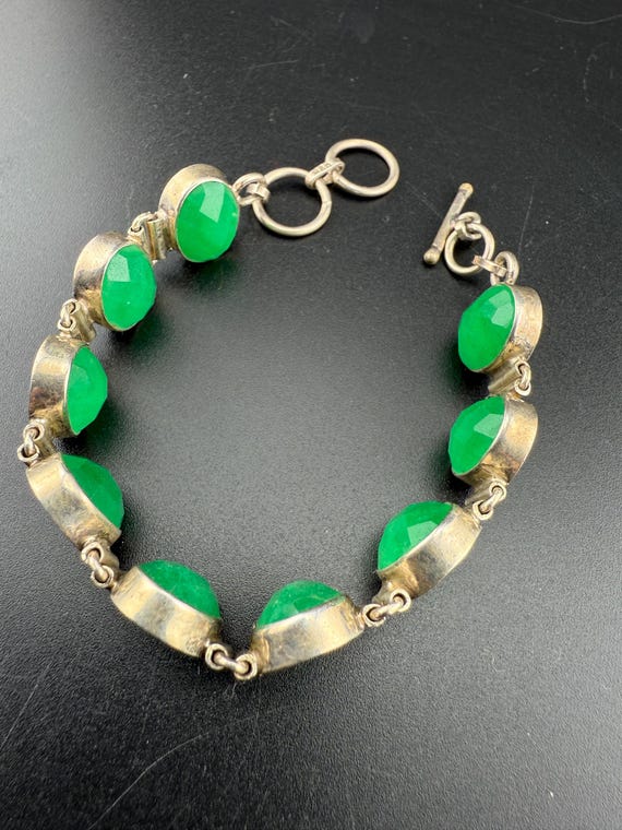 super stylish link bracelet solid 925 silver gree… - image 7