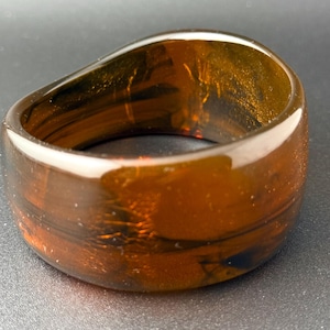 70s chunky bangle smoky swirly brown black orange glow wide asymmetric midcentury marbled vintage lucite early plastic acrylic jewelry rare
