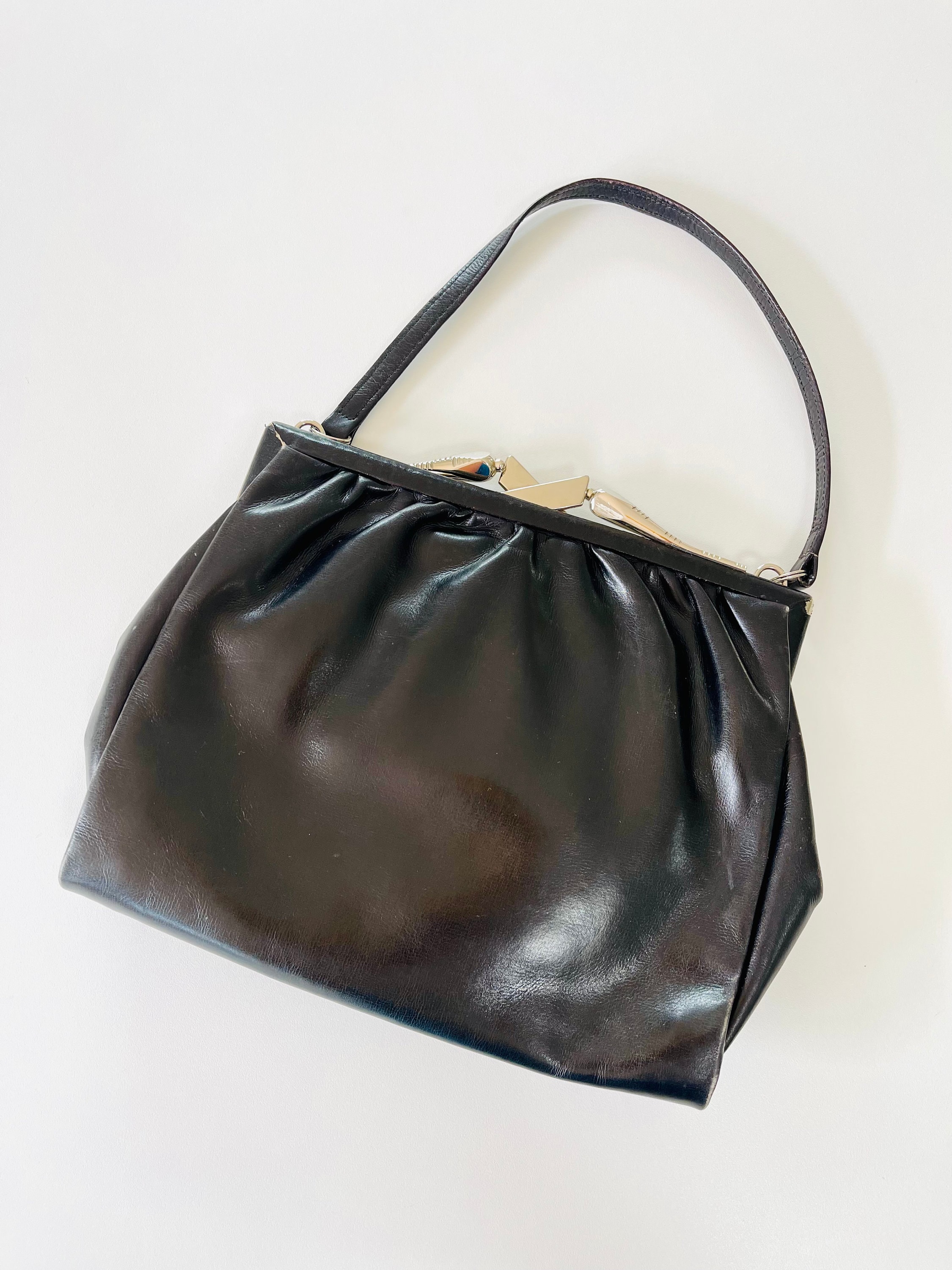 Womans Black Louis Feraud Paris France Genuine Leather Hand Bag