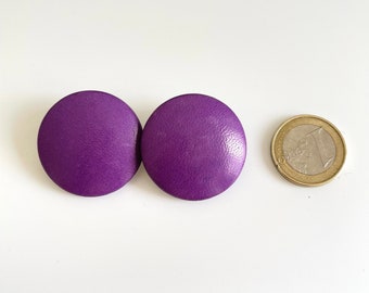 80s clip-on earrings round purple leather designer runway clip earrings French vintage CHARLES JOURDAN PARIS jewellery collection stamp rare