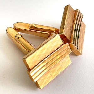 cufflinks French vintage rectangular textured polishes gold tone metal MCM mid century suit accessory for the groom formal wear shirt 1950s