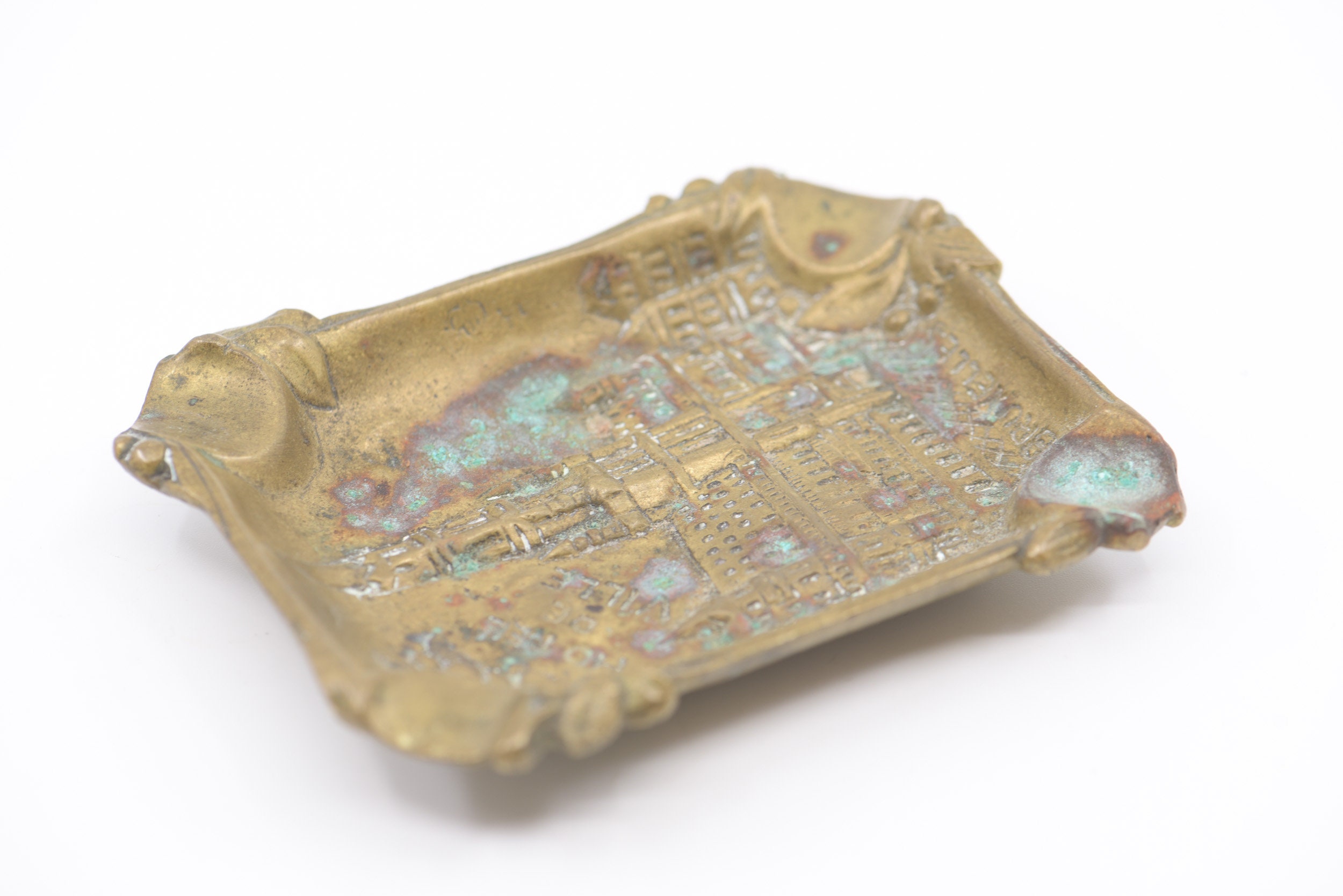 art nouveau ornate hotel de ville souvenir ashtray verdi gris French