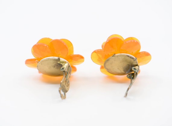 orange floral earrings clip ons stamped W Germany… - image 7