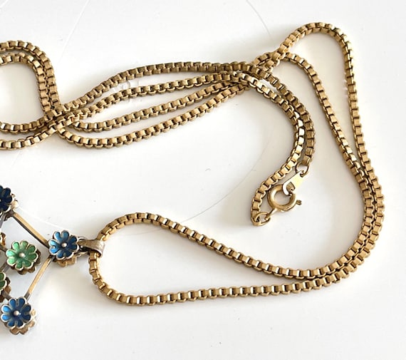 enamel flower pendant necklace French vintage MCM… - image 5