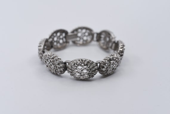 vintage link bracelet silver tone metal French mo… - image 3