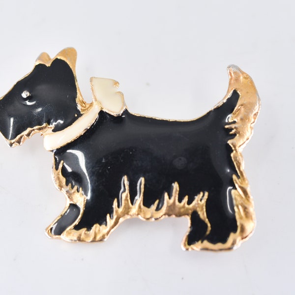 Vintage Kitsch Strass Noir et Blanc Plaid Scottish Terrier Dog Broche