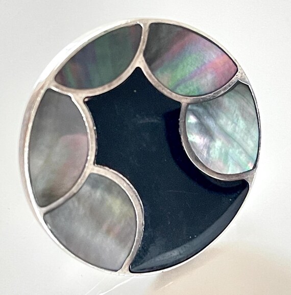 statement ring pearl inlay iridescent large round… - image 2