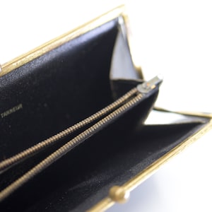 Monedero vintage francés LE TANNEUR, accesorio de cuero negro, porte monnaie, bolsa fina larga, cierre en tono dorado, hecho en Francia, década de 1940, raro