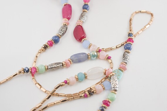 Extra Long Coin Charm Necklace Gypsy Boho Flapper Style with Mother of Pearl Shell Discs Bronze Tone Metal Strung 30-33 Inches