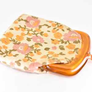 Geldbörse Französisch Vintage floral große Porte monnaie orange Lucite Verschluss geblümte rosa orange Accessoire Stoffbeutel Organisation für die Handtasche