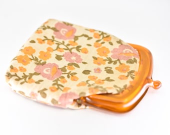 purse French vintage floral large porte monnaie orange lucite clasp flowery pink orange accessory fabric pouch organisation for the handbag