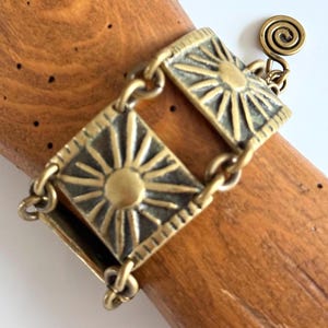bronze bracelet M BUFFET french vintage designer sunburst chain link bracelet midcentury modernist collectible jewellery made in France