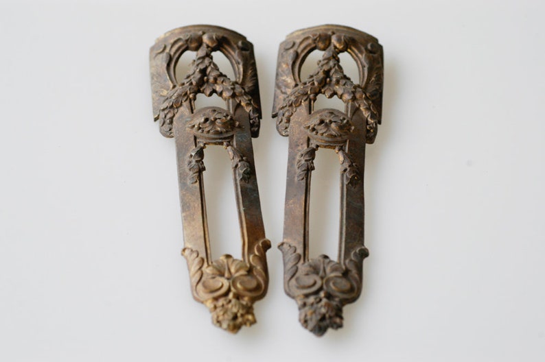 antique French chateau bronze furniture moulding architectural metal salvage matching pair ornate vertical ormolu home improvement one pair