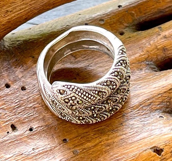 snake ring chunky hallmarked silver marcasite vin… - image 5